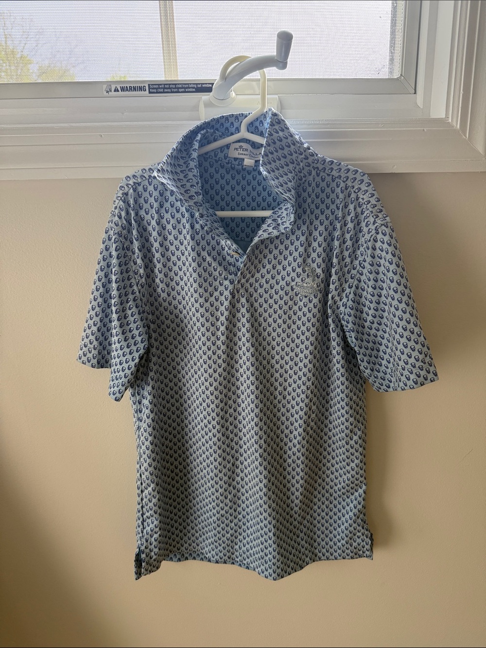 Boys Peter Millar Light Blue Micro-Print Polo, size small